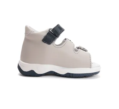 G103-61901A Dove Grey 03 D.D.Step kisfiú bőrszandál, szürke/kék markoló mintás-feliratos, belső oldalnézet