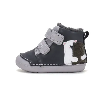 W066-62479A Marine Grey 01 D.D.Step kisfiú, bélelt bokacipő, sötét/világos szürke, jegesmedve mintás, külső oldalnézet