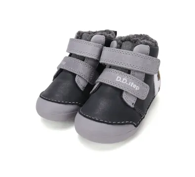 W066-62479A Marine Grey 06 D.D.Step kisfiú, bélelt bokacipő, sötét/világos szürke, jegesmedve mintás, pár