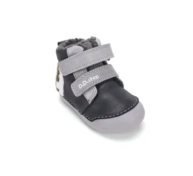 W066-62479A Marine Grey 07 D.D.Step kisfiú, bélelt bokacipő, sötét/világos szürke, jegesmedve mintás, jobb