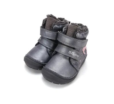 W071-62376 Metallic Grey 06 D.D.Step kislány, bélelt bokacipő, metál szürke, unikornis mintás, pár