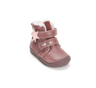 W071-62869B Metallic Red 07 D.D.Step kislány téli, bélelt bokacipő, mályva-rózsaszín, csillagmintás, jobb